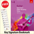 front cover of ABRSM Guitar Specimen Sight-Reading Tests Grades 1-8 together with free Treble Clef bookmark