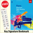 front cover of ABRSM Piano Specimen Sight-Reading Tests Grade 8 together with free Piano Clef bookmark