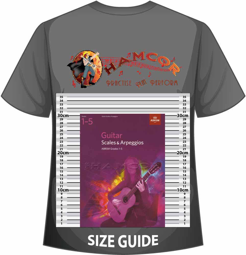 front cover of ABRSM Guitar Scales & Arpeggios Grades 1-5 on a size guide