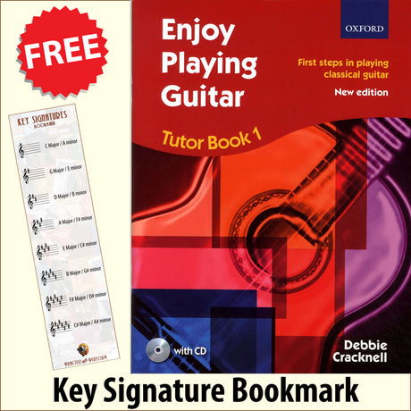 front cover of Enjoy Playing Guitar Book 1 together with free Treble Clef bookmark