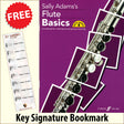 front cover of Sally Adams's Flute Basics together with free Treble Clef bookmark