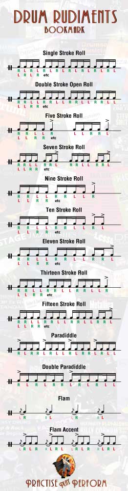 A single drum rudiments bookmark on its own