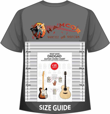 front cover of Right Hand DADGAD Guitar Chord Chart on a size guide