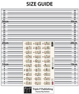 Ukulele chord chart in front of a size guide
