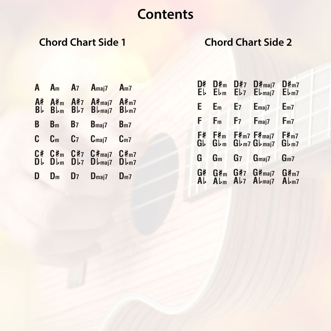 A table showing all the chord types for each side of the chart