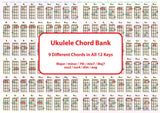 One side of the chart, showing the chord bank, 9 different chords in all 12 keys