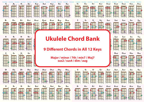 One side of the chart, showing the chord bank, 9 different chords in all 12 keys