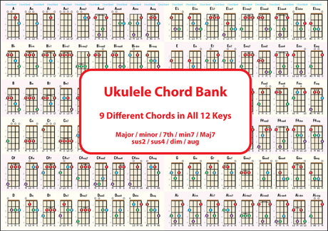 One side of the chart, showing the chord bank, 9 different chords in all 12 keys