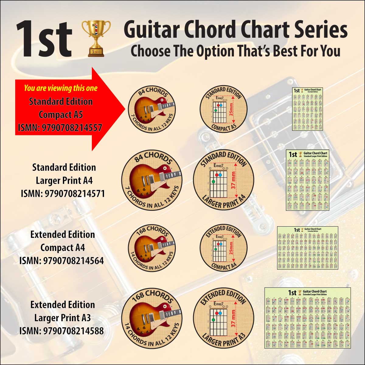 Comparison chart, showing the differences between the 4 chord charts options available