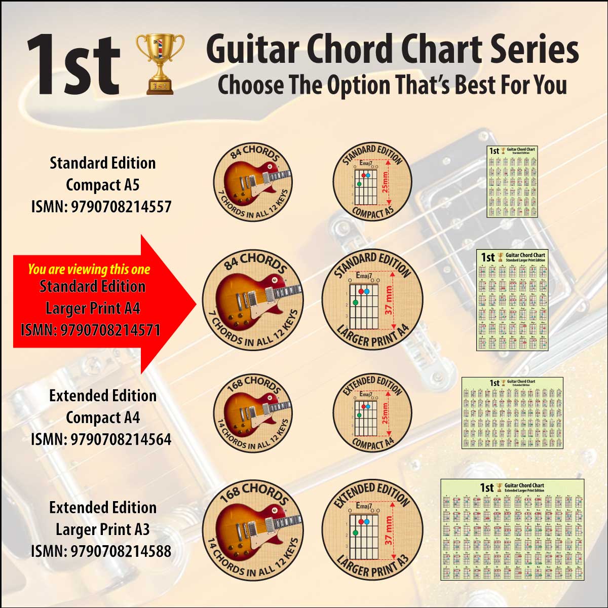 Comparison chart, showing the differences between the 4 chord charts options available