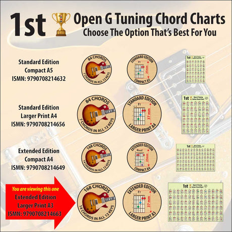 Comparison chart, showing the differences between the 4 chord charts options available