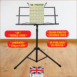 A4 Hamcor chord chart in portrait, sitting on a music stand