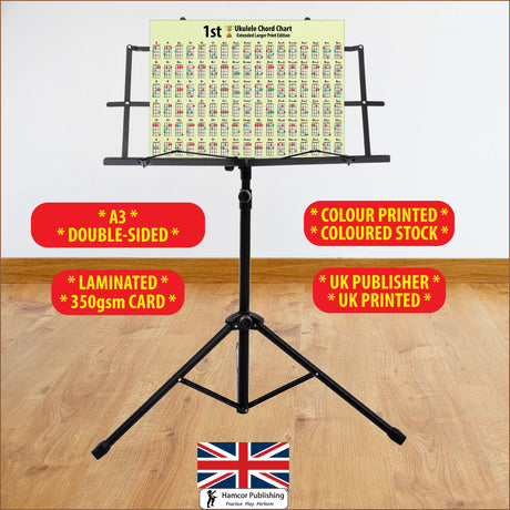 A3 Hamcor chord chart in landscape, sitting on a music stand