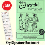 front cover of Mally's Cotswold Morris Book Volume 1 together with free Treble Clef bookmark