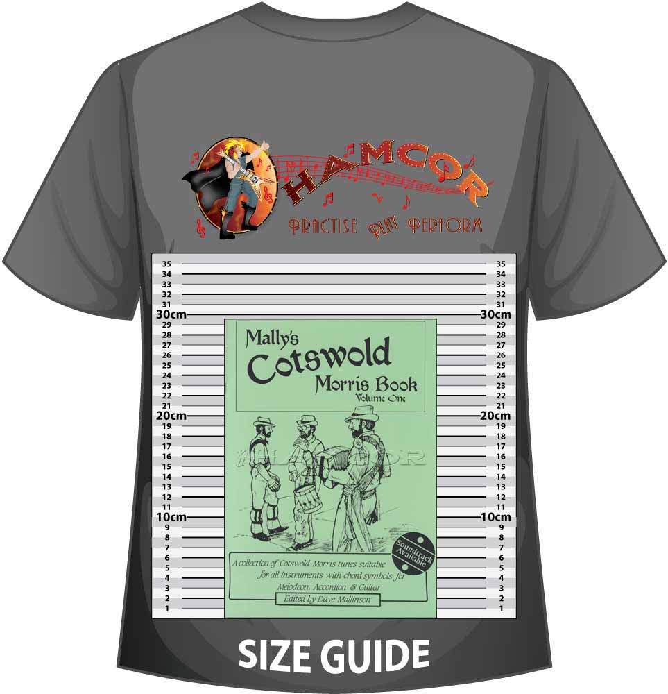 front cover of Mally's Cotswold Morris Book Volume 1 on a size guide