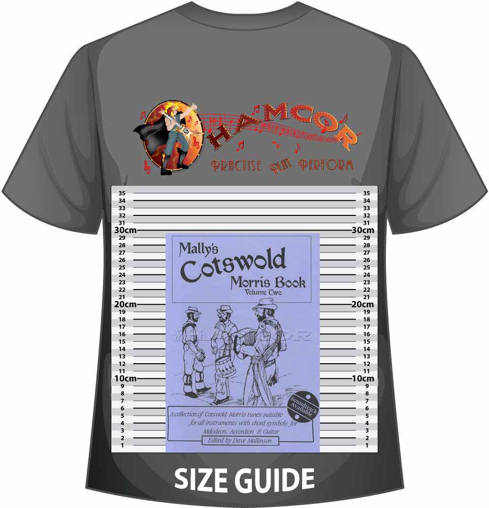 front cover of Mally's Cotswold Morris Book Volume 2 on a size guide