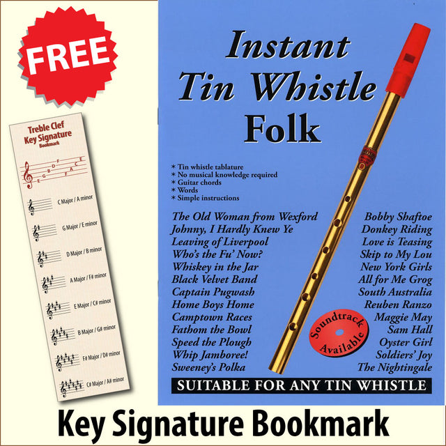 front cover of Instant Tin Whistle Folk Book Only together with free Treble Clef bookmark