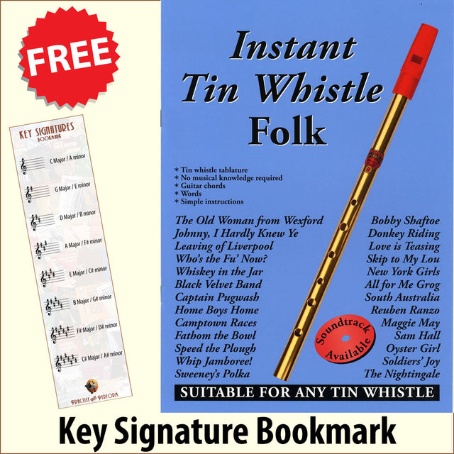 front cover of Instant Tin Whistle Folk Book Only together with free Treble Clef bookmark