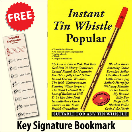 front cover of Instant Tin Whistle Popular Book Only together with free Treble Clef bookmark