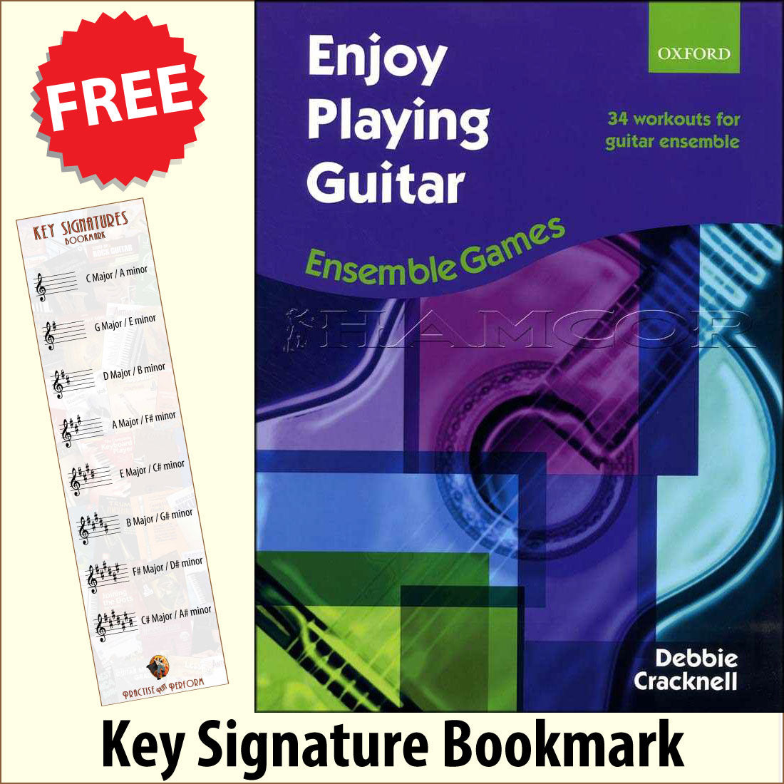 front cover of Enjoy Playing Guitar Ensemble together with free Treble Clef bookmark