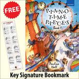 front cover of Piano Time Pieces Book 1 together with free Piano Clef bookmark