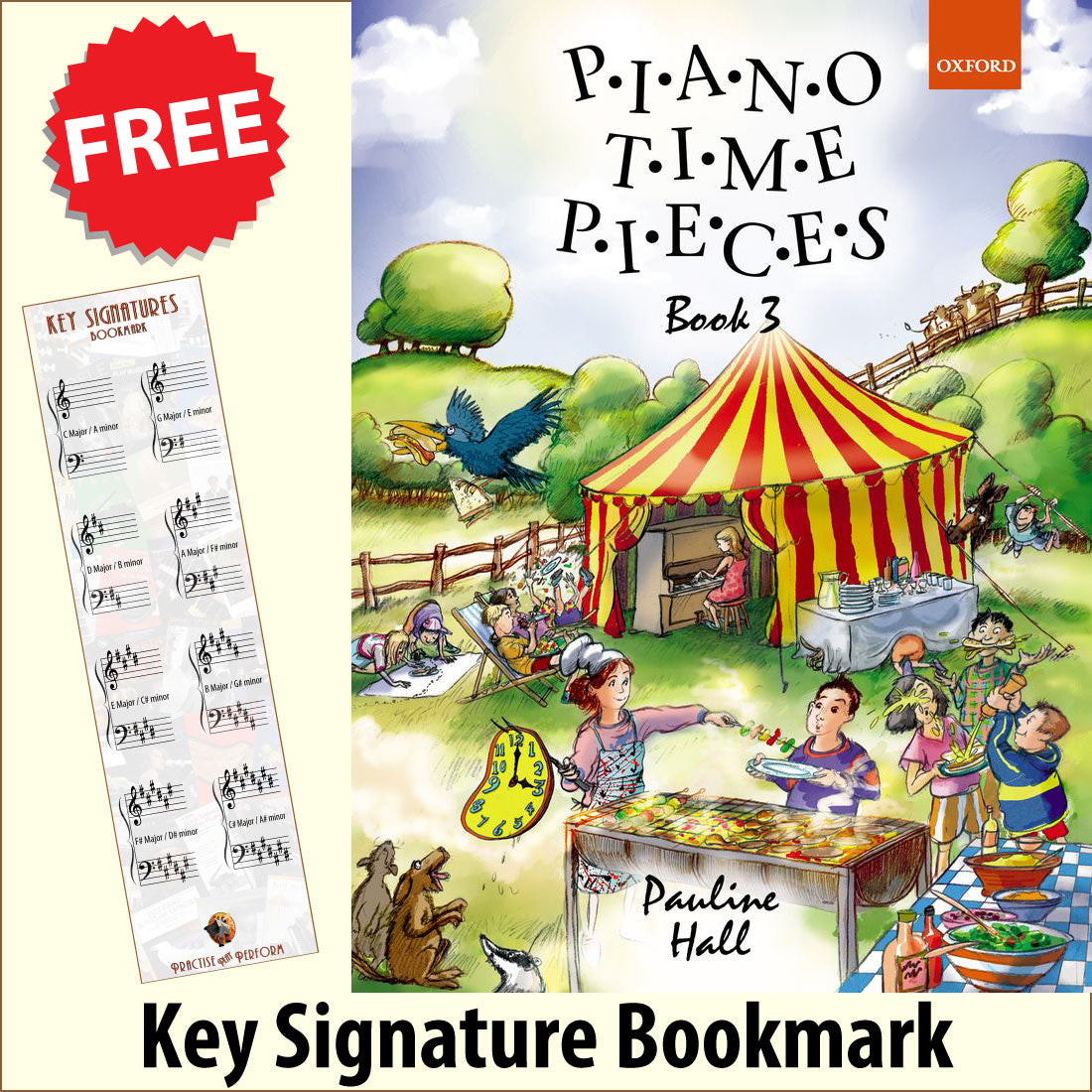 front cover of Piano Time Pieces Book 3 together with free Piano Clef bookmark