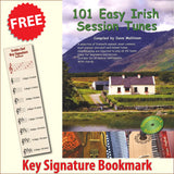 front cover of 101 Easy Irish Session Tunes Music Book together with free Treble Clef bookmark