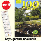 front cover of 100 Evergreen Irish Session Tunes Music Book together with free Treble Clef bookmark