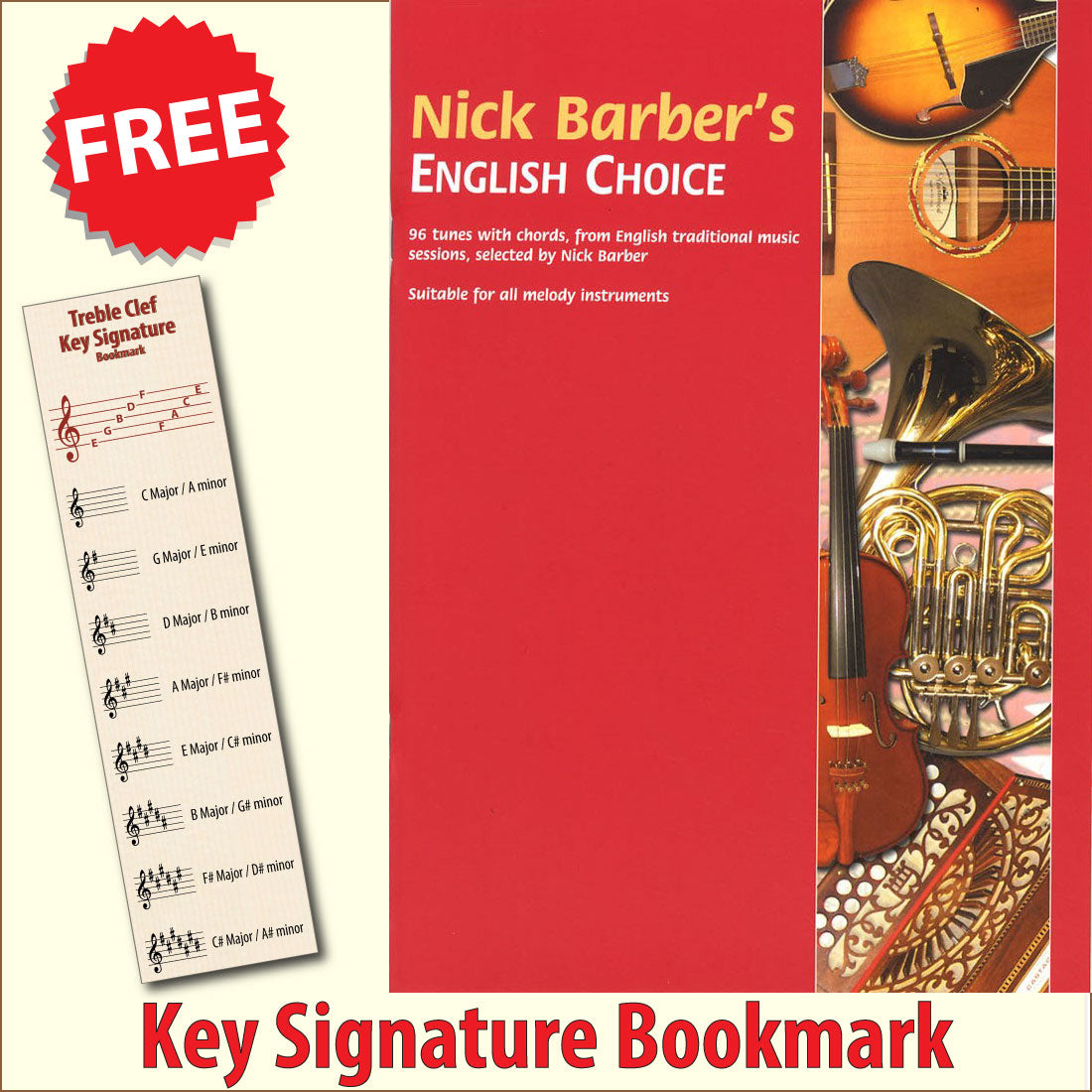 front cover of Nick Barber's English Choice together with free Treble Clef bookmark