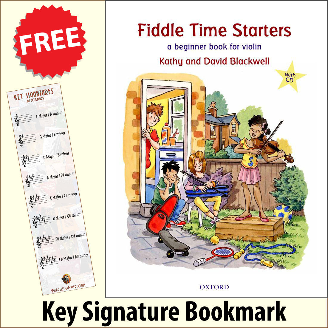 front cover of Fiddle Time Starters Book/CD together with free Treble Clef bookmark