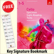 front cover of ABRSM Cello Specimen Sight-Reading Tests Grades 1-5 together with free Bass Glef bookmark