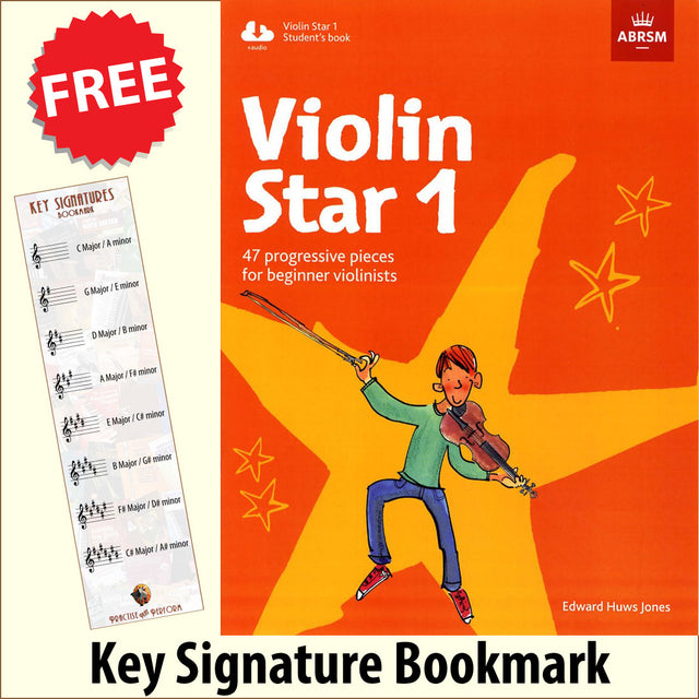 front cover of ABRSM Violin Star 1 Student's Book together with free Treble Clef bookmark