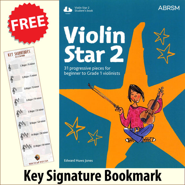 front cover of ABRSM Violin Star 2 Student's Book together with free Treble Clef bookmark