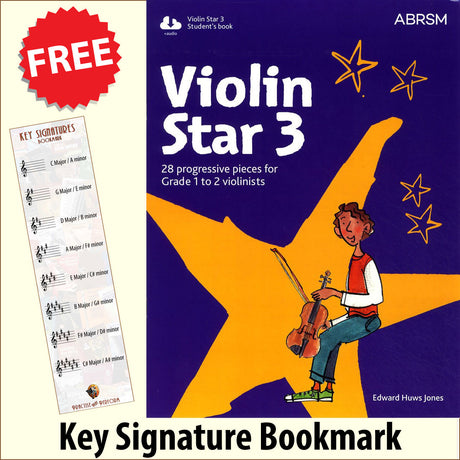 front cover of ABRSM Violin Star 3 Student's Book together with free Treble Clef bookmark