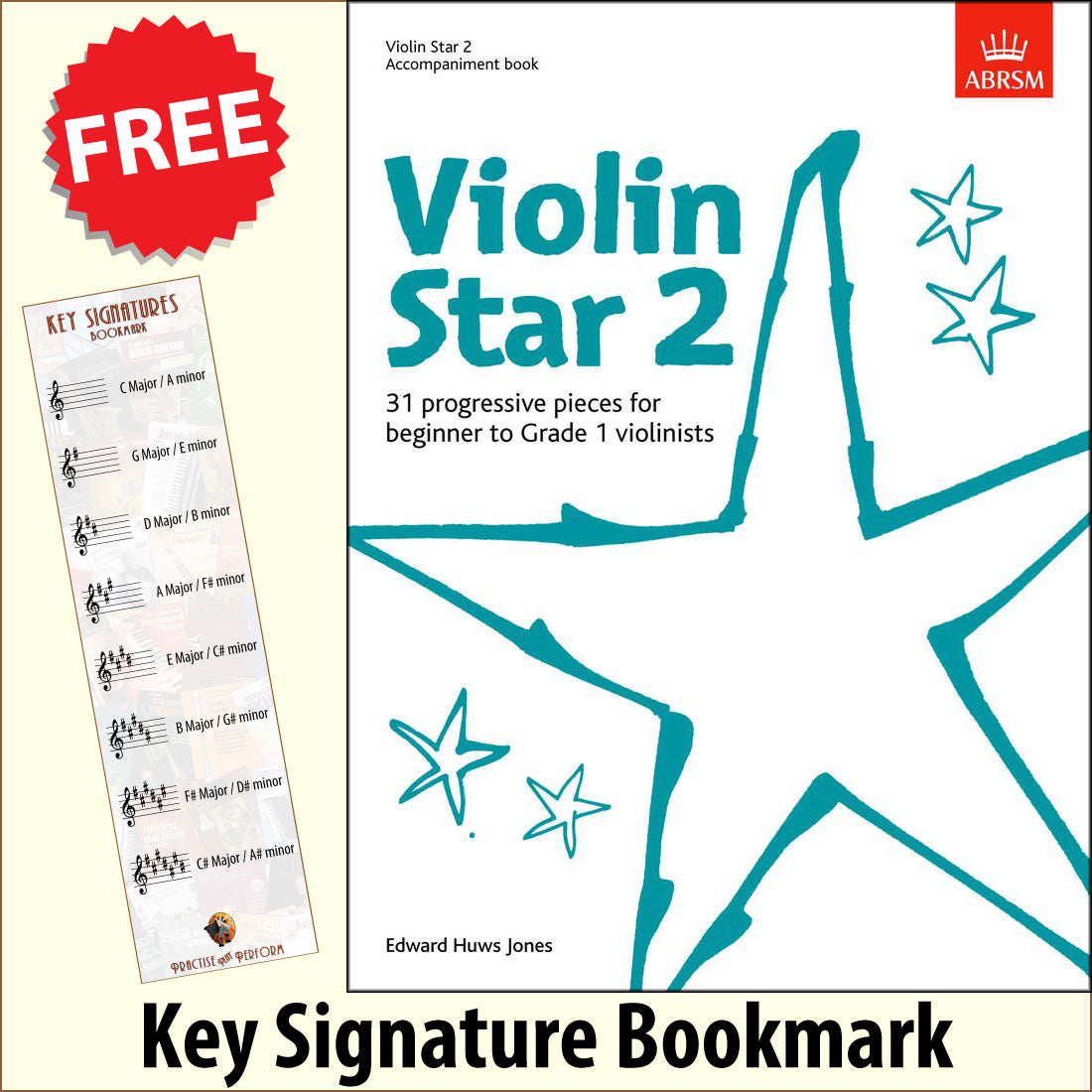 front cover of ABRSM Violin Star 2 Accompaniment Book together with free Treble Clef bookmark