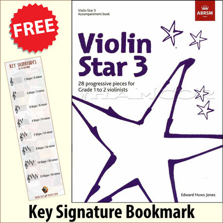 front cover of ABRSM Violin Star 3 Accompaniment Book together with free Treble Clef bookmark