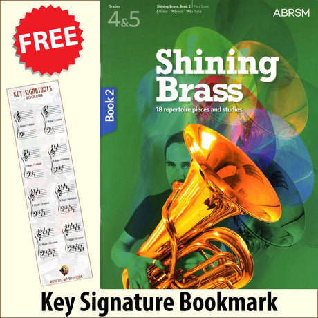 front cover of ABRSM Shining Brass Book 2 together with free Grand Staff bookmark