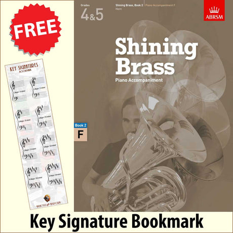 front cover of ABRSM Shining Brass Book 2 F Piano Accompaniment together with free Piano Clef bookmark