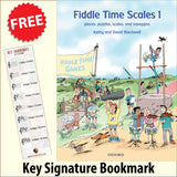 front cover of Fiddle Time Scales Book 1 together with free Treble Clef bookmark