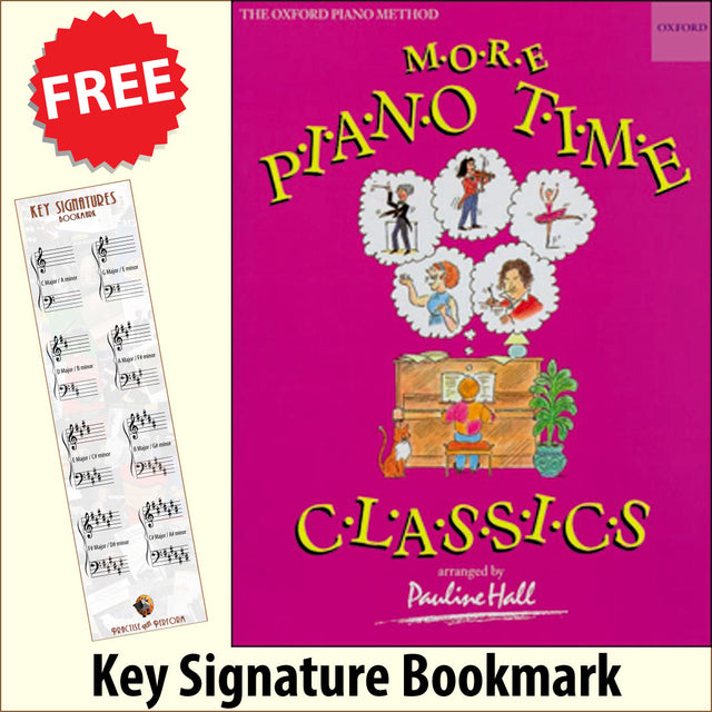 front cover of More Piano Time Classics together with free Piano Clef bookmark