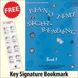 front cover of Piano Time Sight Reading Book 1 together with free Piano Clef bookmark