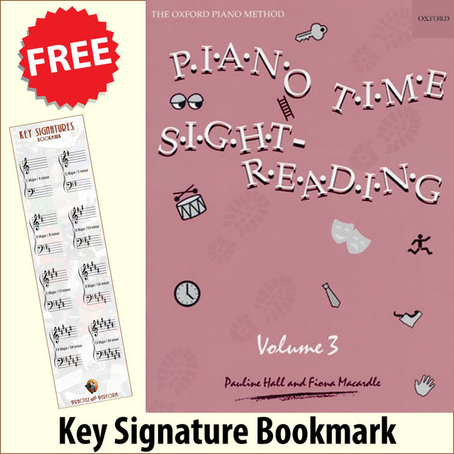 front cover of Piano Time Sight Reading Book 3 together with free Piano Clef bookmark