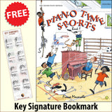 front cover of Piano Time Sports Book 1 together with free Piano Clef bookmark