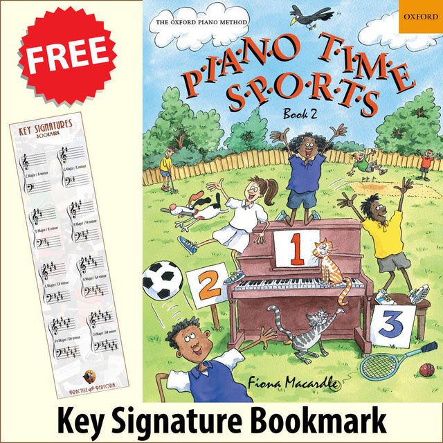 front cover of Piano Time Sports Book 2 together with free Piano Clef bookmark