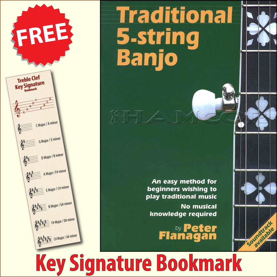 front cover of Traditional 5-String Banjo together with free Treble Clef bookmark