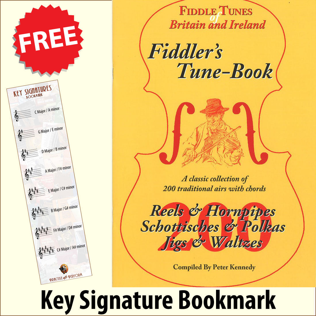 front cover of The Fiddler's Tune-Book together with free Treble Clef bookmark