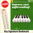 front cover of Improve Your Sight-Reading Piano Grade 2 together with free Piano Clef bookmark