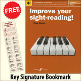 front cover of Improve Your Sight-Reading Piano Grade 3 together with free Piano Clef bookmark