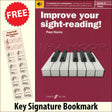 front cover of Improve Your Sight-Reading Piano Grade 5 together with free Piano Clef bookmark
