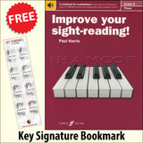 front cover of Improve Your Sight-Reading Piano Grade 5 together with free Piano Clef bookmark